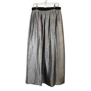 PINK TARTAN Women’s Holiday Metallic Silver Crinkle Maxi Skirt, Lined - 10